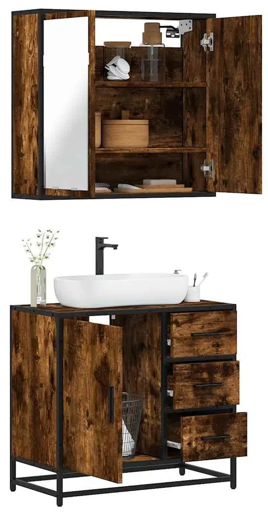 vidaXL 2 pcs conj. móveis casa de banho derivados madeira cor fumado