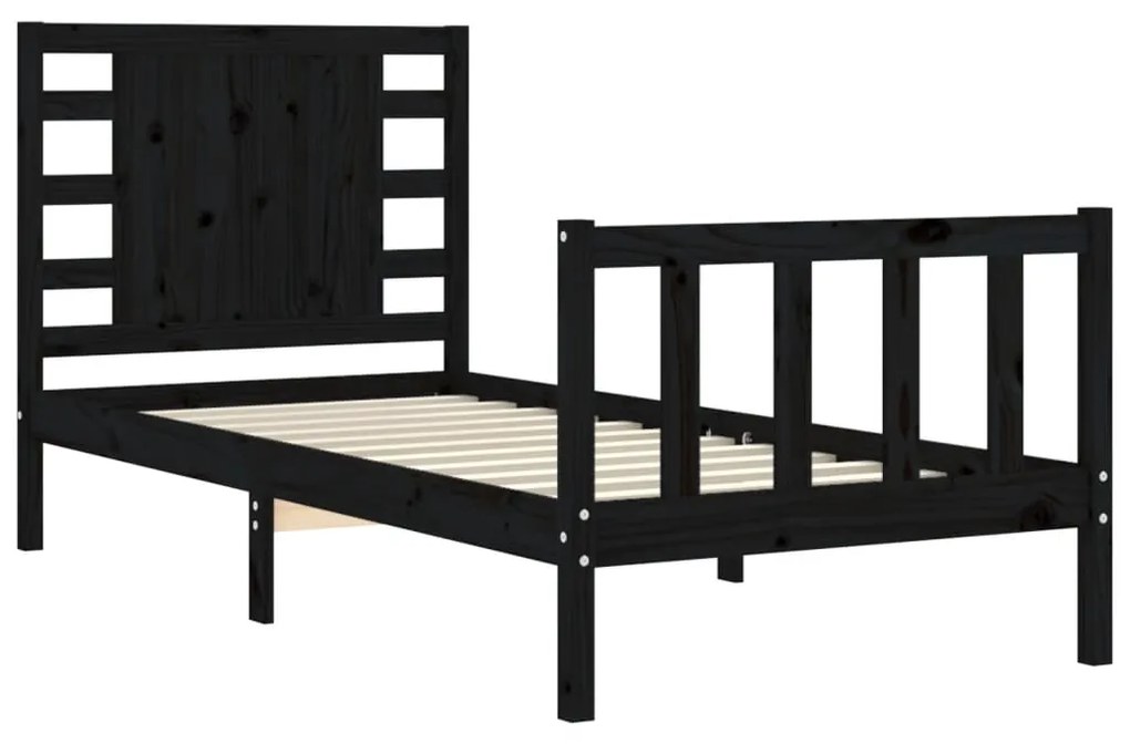 Estrutura de cama com cabeceira 90x200 cm madeira maciça preto