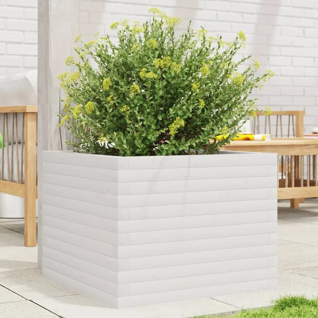 vidaXL Vaso/floreira de jardim 60x60x45,5 cm pinho maciço branco