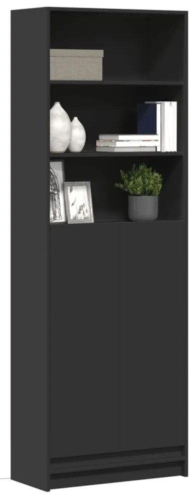 vidaXL Armário alto com luzes LED derivados de madeira preto