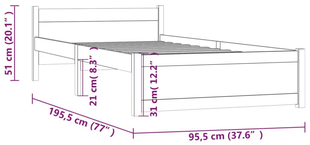 Estrutura de cama solteiro 90x190cm madeira maciça castanho mel