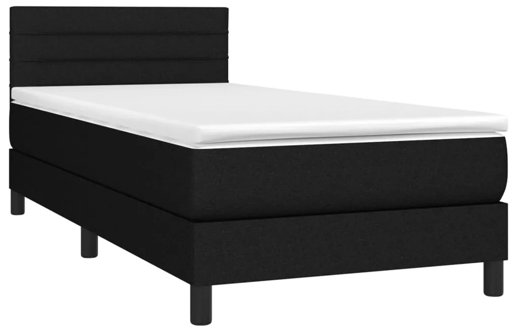 Cama box spring c/ colchão e LED 90x190 cm tecido preto