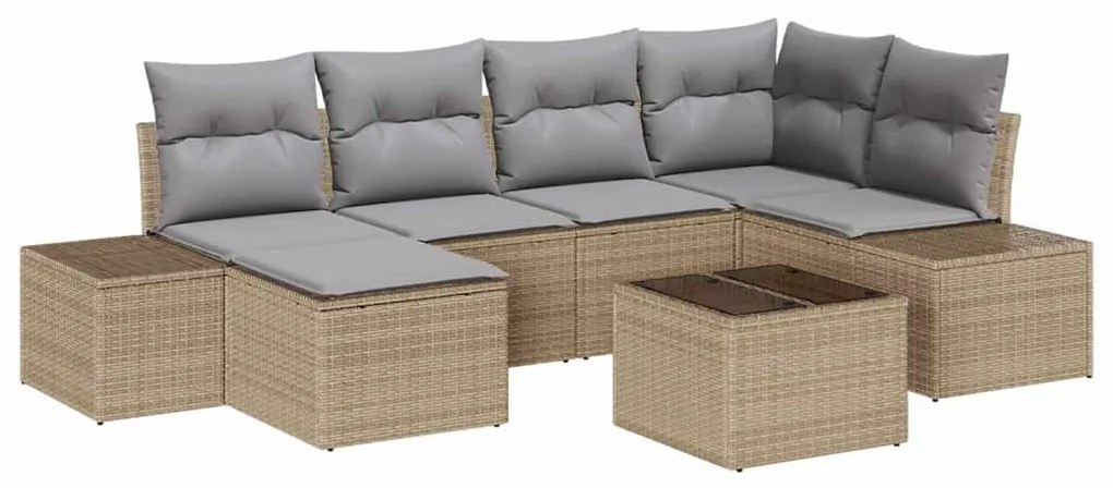 Conjunto de Sofá de Jardim 7 Peças com Almofadas em Rattan Preto