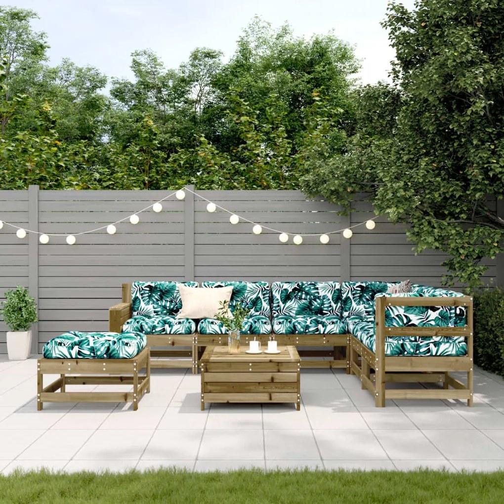 8 pcs conjunto lounge de jardim c/ almofadões pinho impregnado