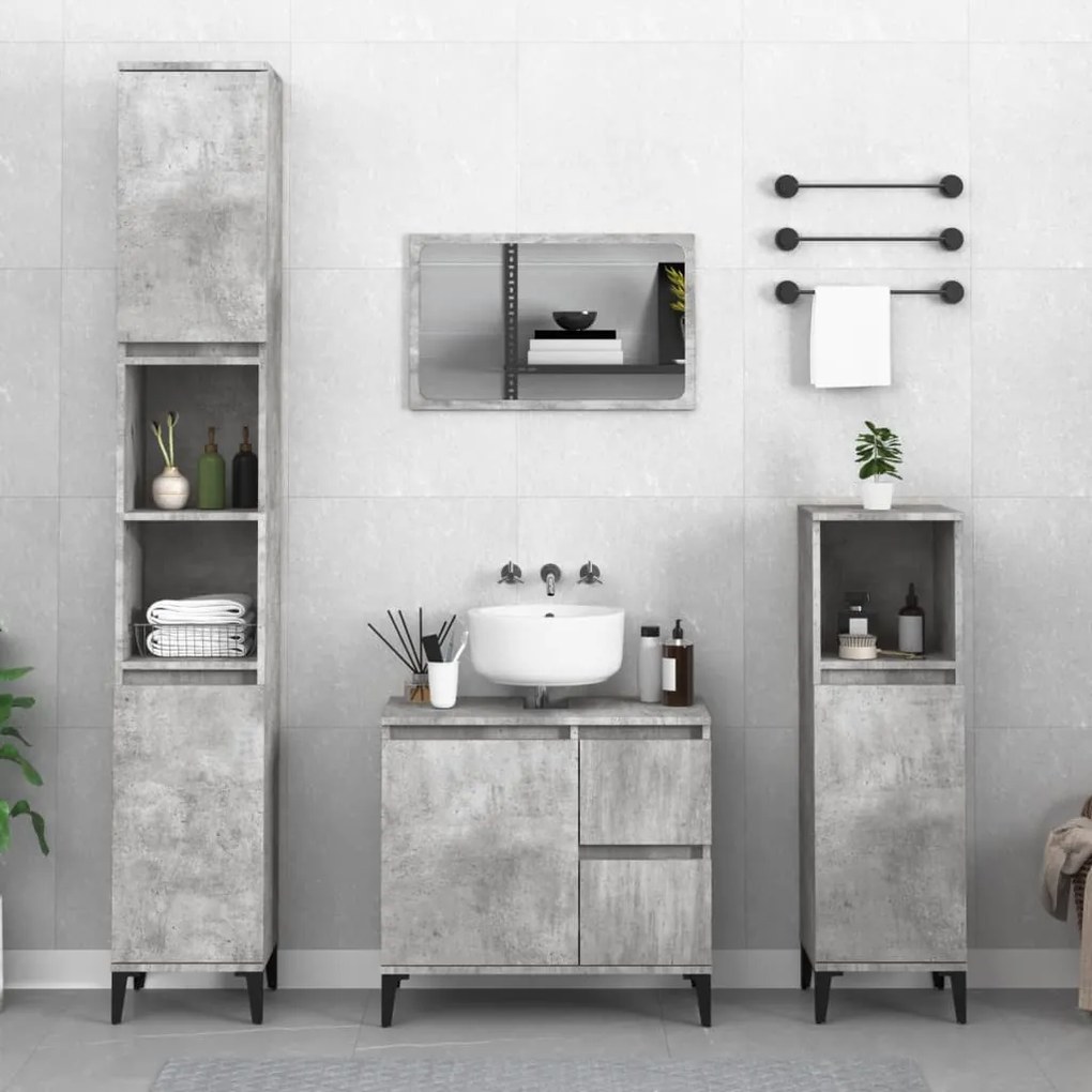 vidaXL Armário WC 30x30x190 cm derivados de madeira cinzento cimento