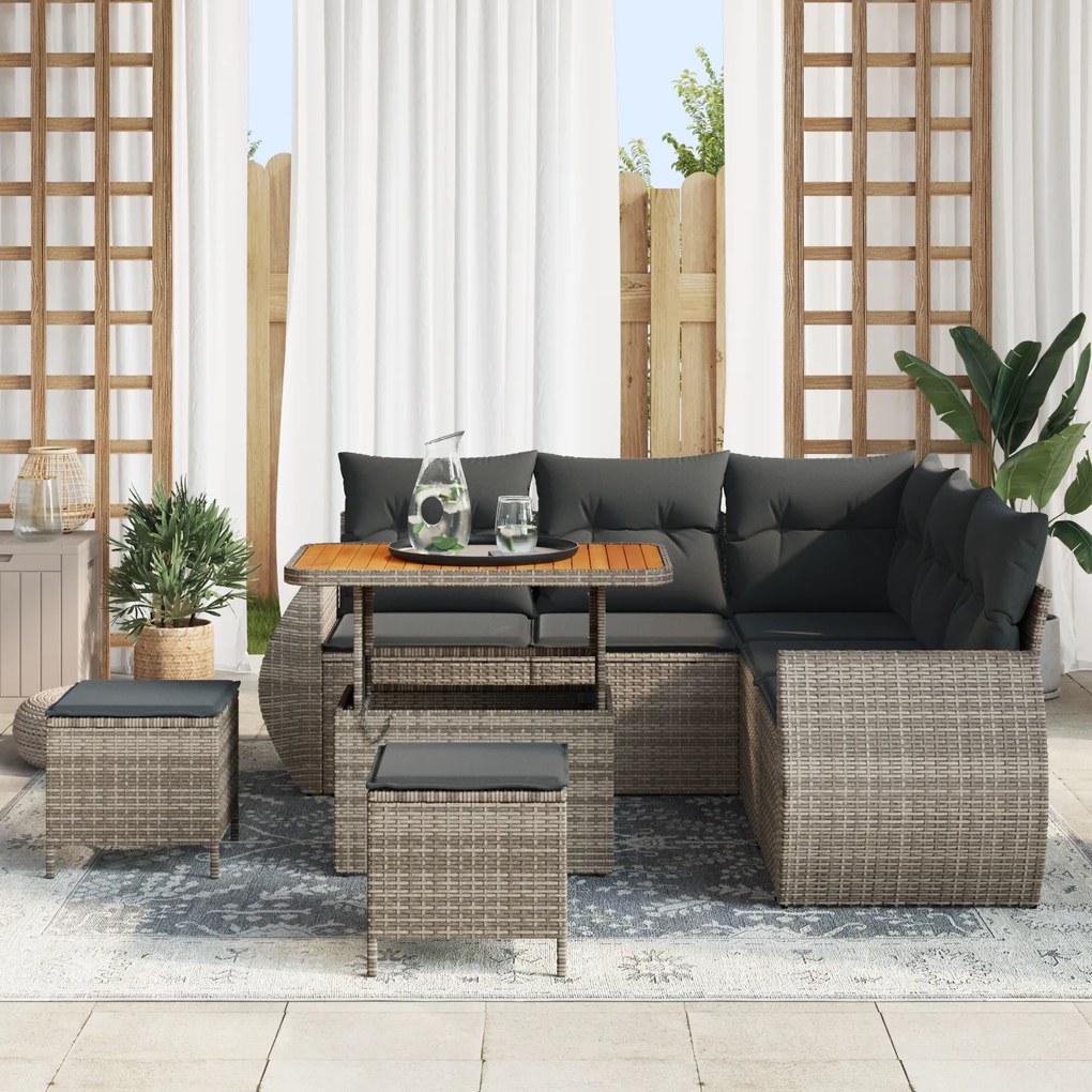 Conjunto de Sofás de Jardim vidaXL de 8 Peças com Almofadas Cinza Ratt