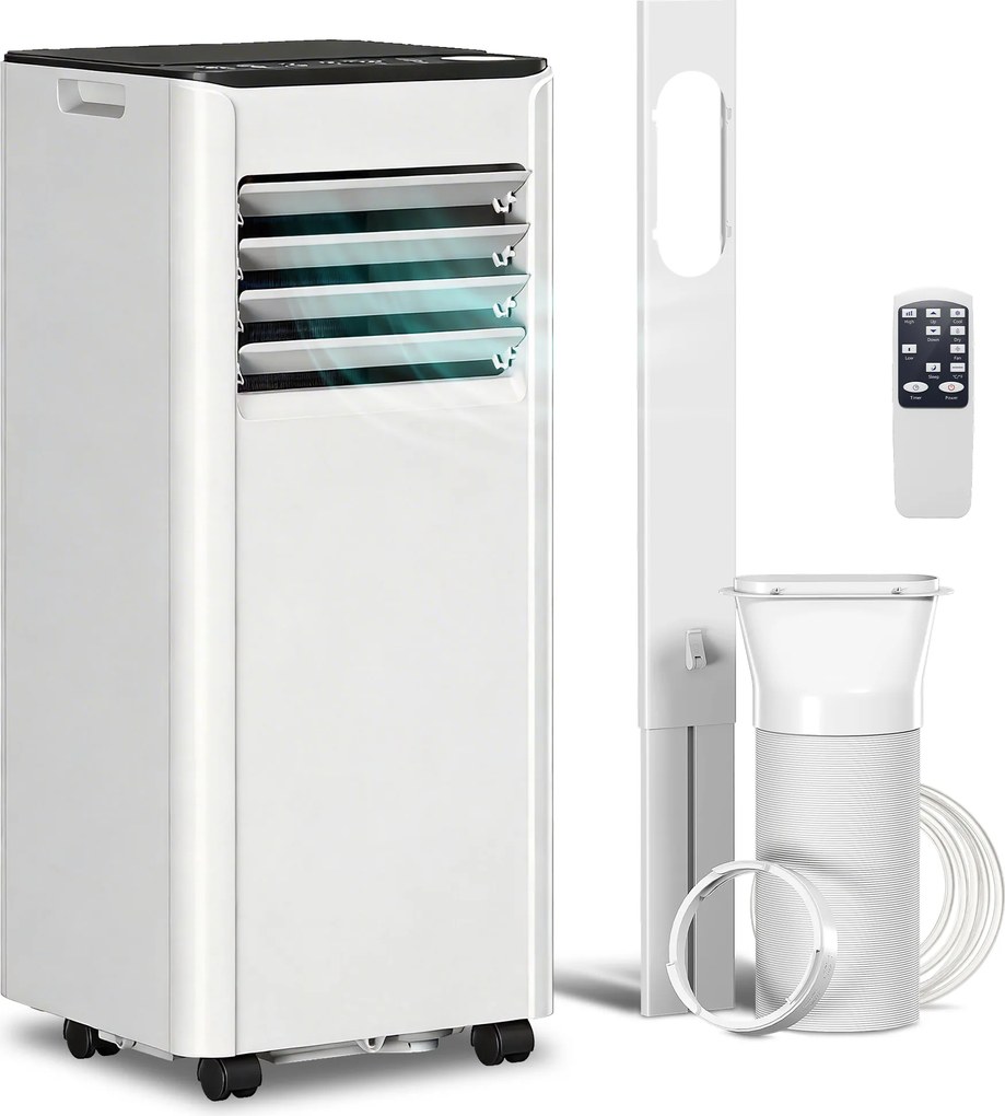 HOMCOM Ar Condicionado Portátil 7000 BTU 4 em 1 Arrefecimento Desumidificador Ventoinha Temporizador para 26 m² Branco | Aosom Portugal