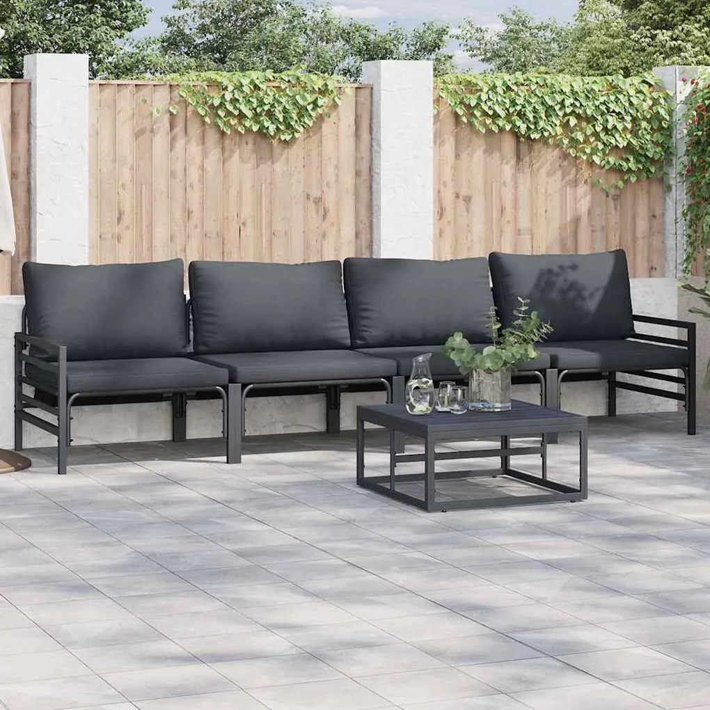 vidaXL Conjunto de Sofá de Jardim com almofada 4 pcs Preto Aço