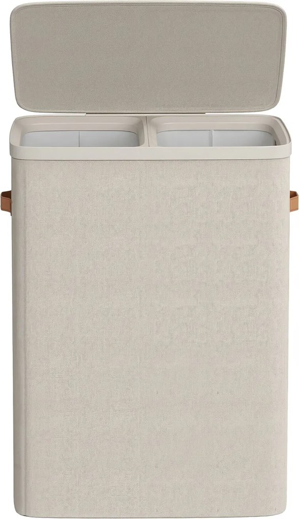 Cesto da roupa suja, 170 L com 2 compartimentos 56 x 40 x 75 cm bege cappuccino