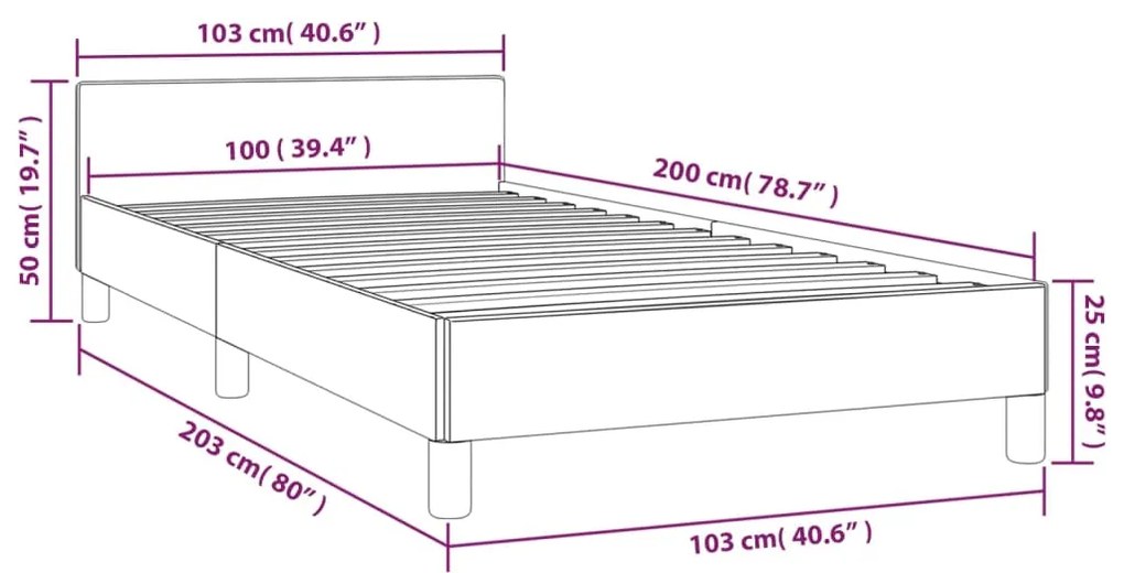 Estrutura cama cabeceira 100x200 cm tecido castanho-acinzentado