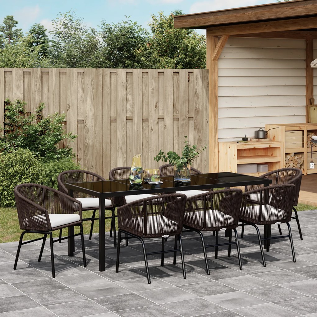 Conjunto de Jantar de Jardim de 9 Peças Castanho Rattan PE