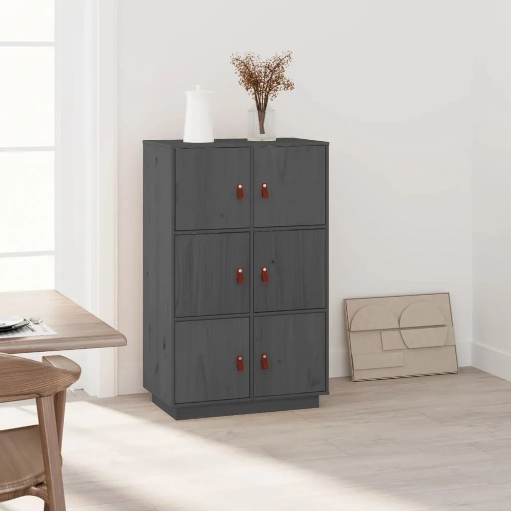 820174 vidaXL Aparador alto 67x40x108,5 cm pinho maciço cinza