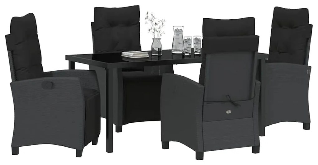 Conjunto de Jantar de Jardim 5 Peças Preto em Rattan e Poliéster