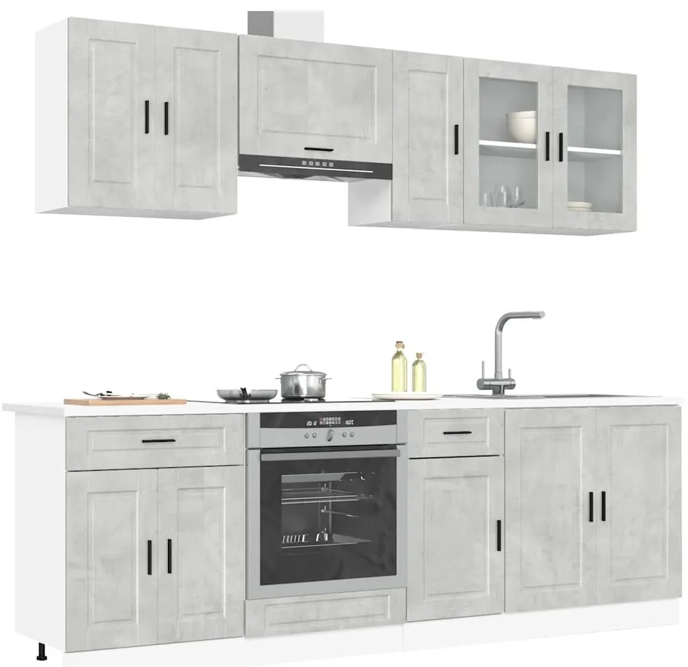 8 peças armário de cozinha conjunto Kalmar cinzento cimento