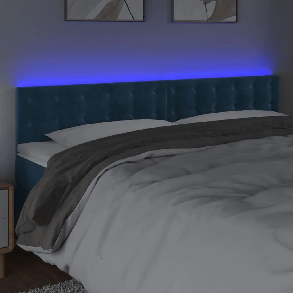 Cabeceira de cama c/ luzes LED veludo 180x5x78/88cm azul-escuro