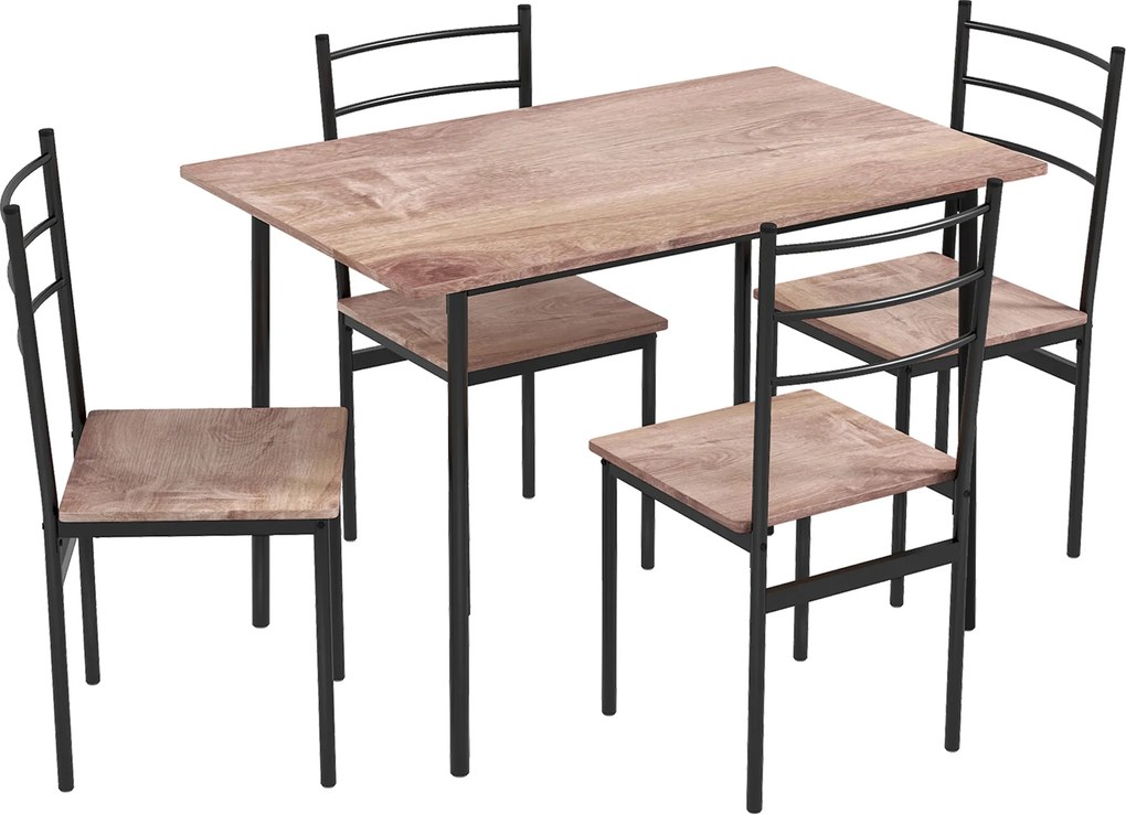 HOMCOM Conjunto de Sala de Jantar 5 Peças, 1 Mesa e 4 Cadeiras com Pés em Aço para Cozinha, 110x70x75 cm, Madeira Natural e Preto | Aosom Portugal