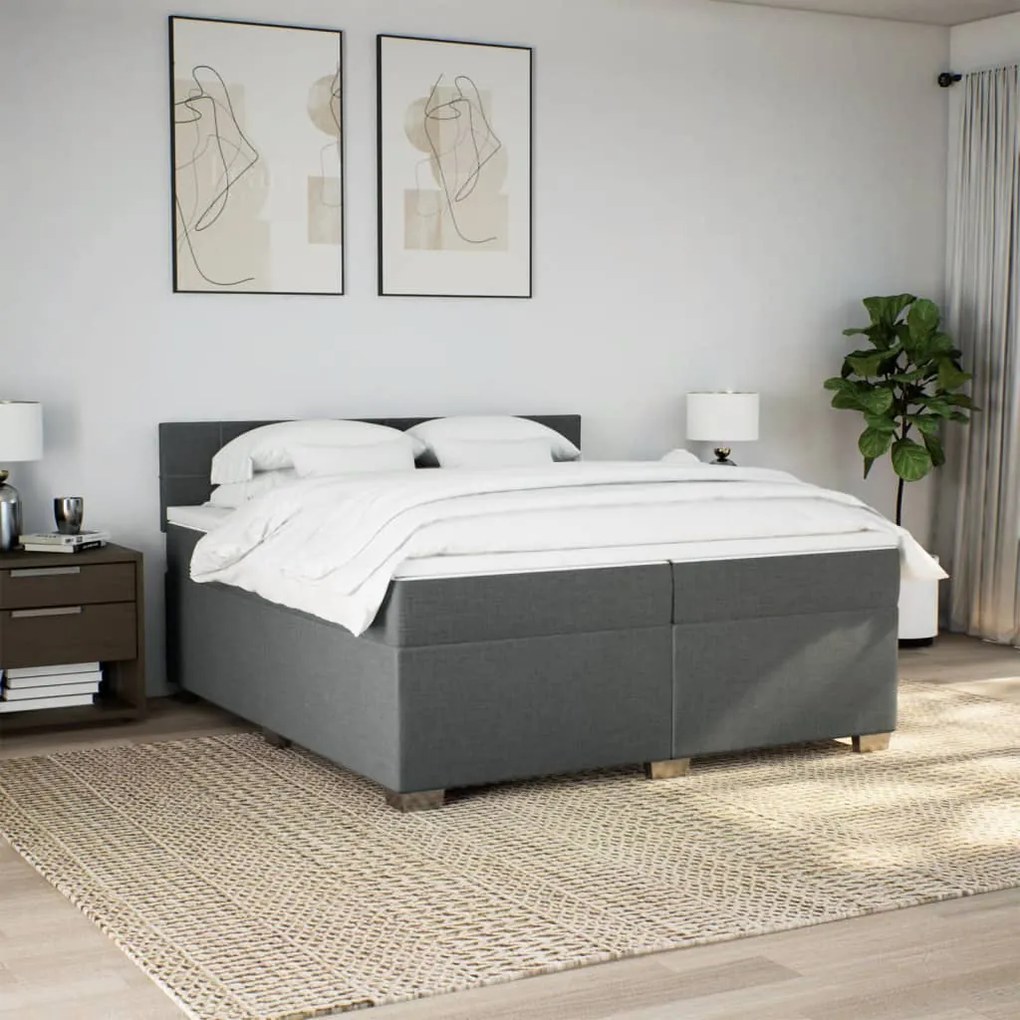 Cama com molas/colchão 200x200 cm tecido cinzento-escuro