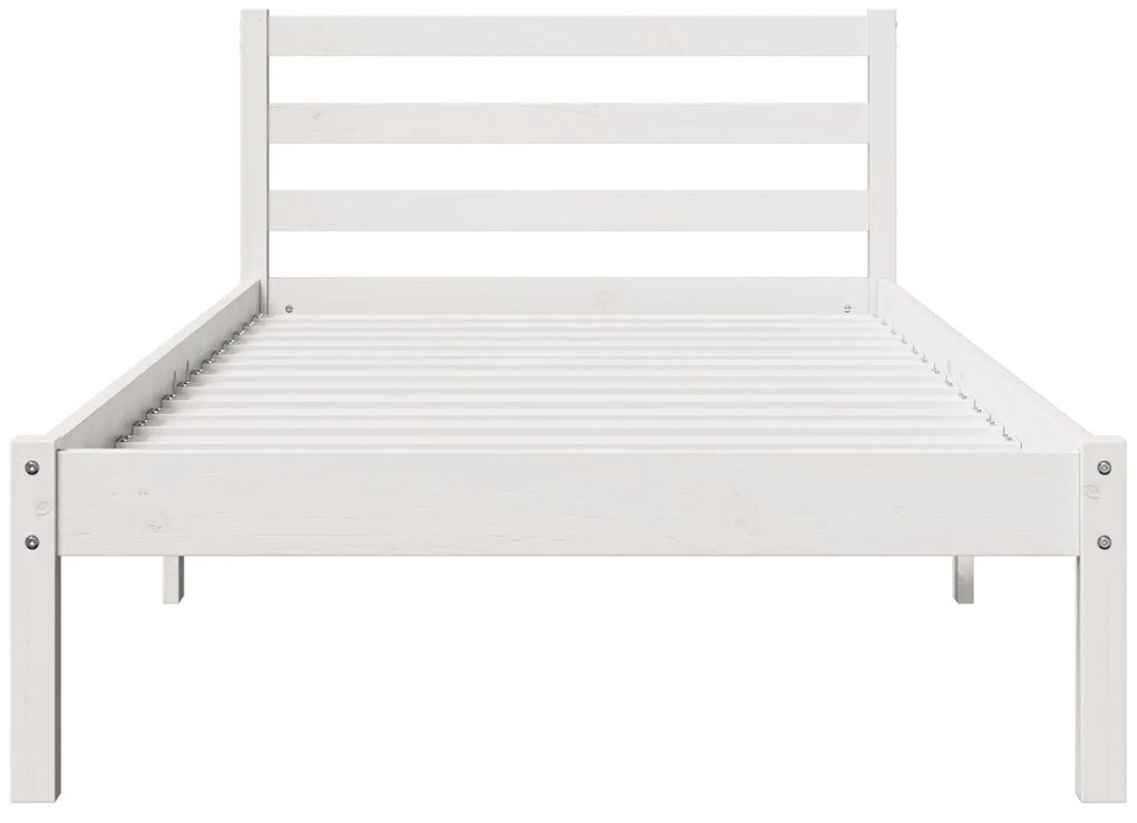 Estrutura de Cama com Cabeceira Branca 80x210 cm Madeira Maciça de Pin