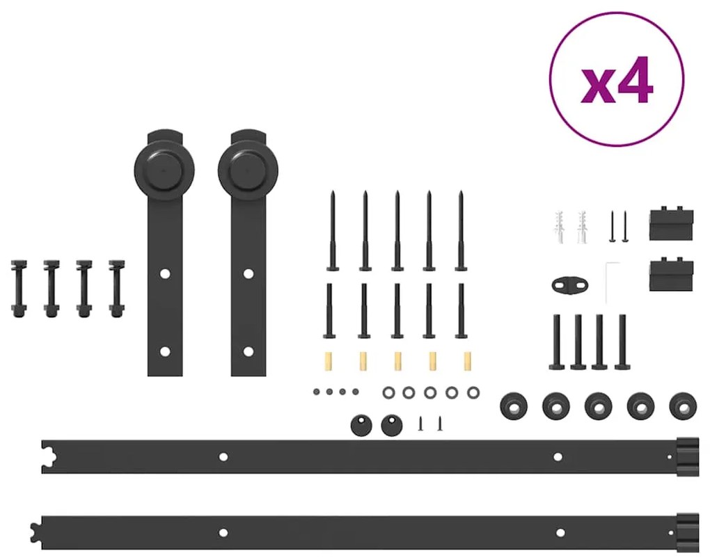 Kit de ferragens para porta deslizante 152,5 cm aço preto