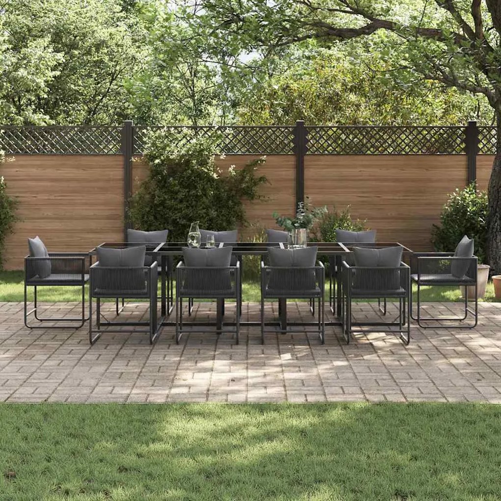 Conjunto de Jantar de Jardim com 15 Peças e Almofadas em Aço e Rattan