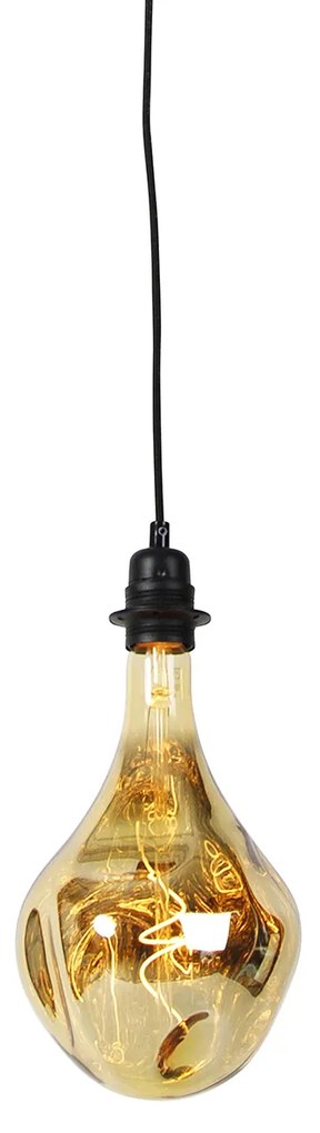 Candeeiro de suspensão preto regulável com LED espelho dourado regulável - Cava Luxe Moderno