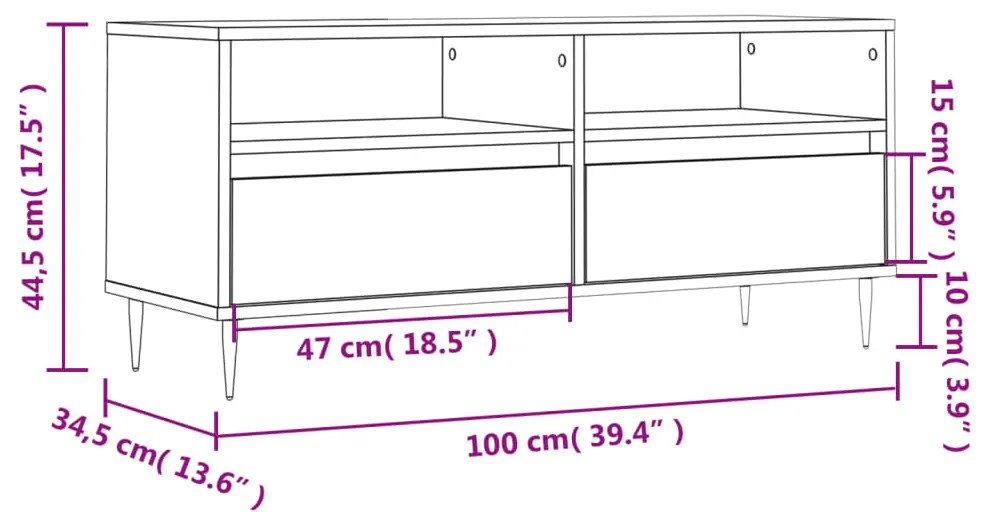 Móvel p/ TV 100x34,5x44,5 cm derivados madeira branco brilhante