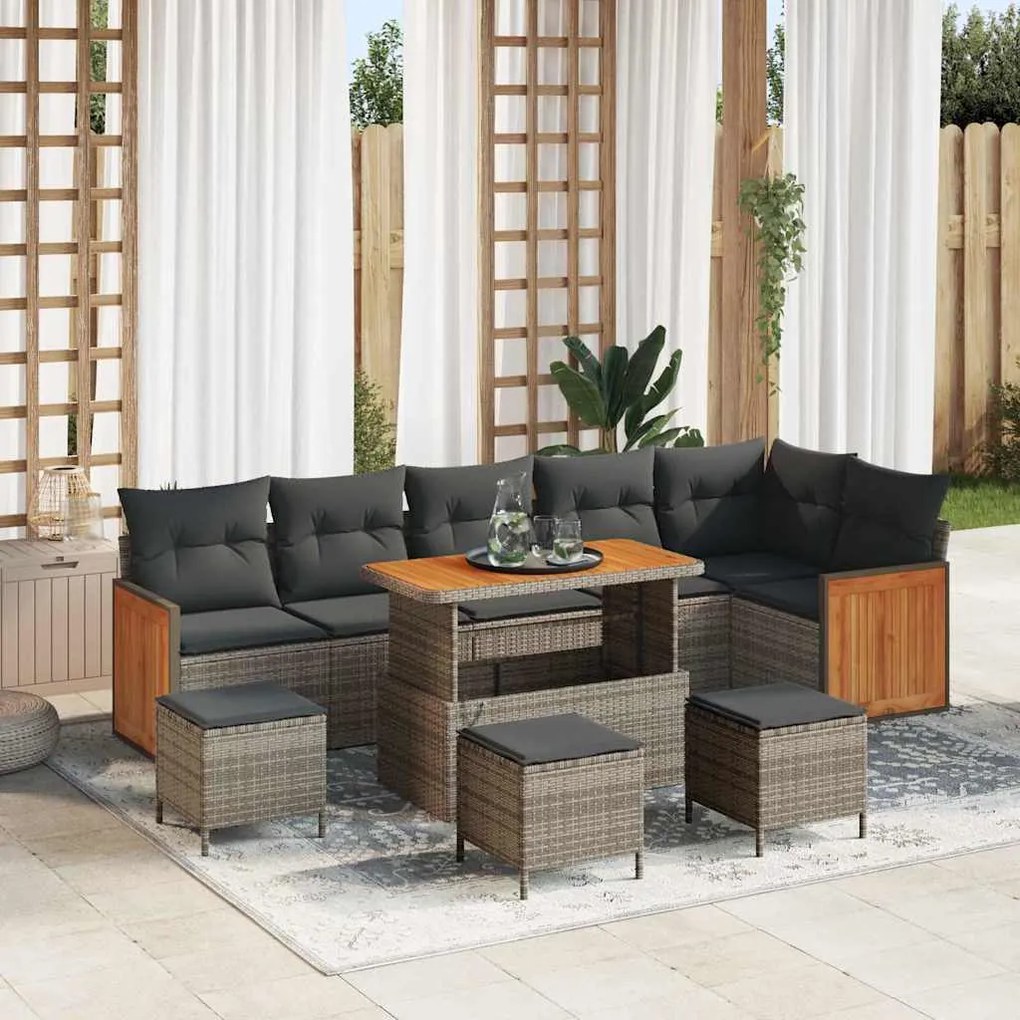 Conjunto de Sofá de Jardim com Almofadas vidaXL de 10 Peças Cinza Ratt