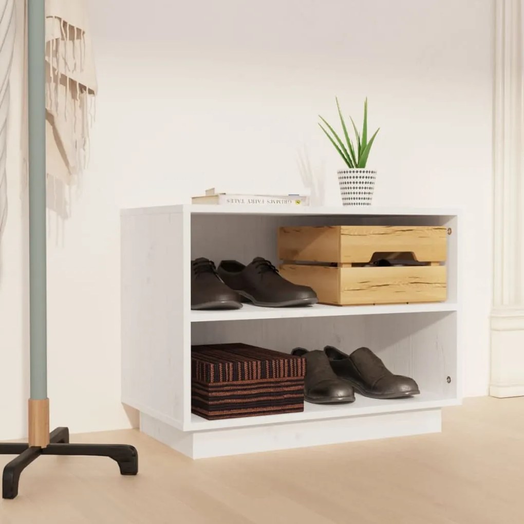 813546 vidaXL Sapateira 60x34x45 cm madeira de pinho maciça branco