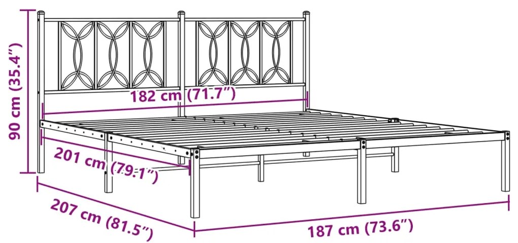 Estrutura de cama com cabeceira 180x200 cm metal branco