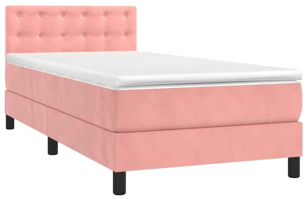 Cama box spring c/ colchão/LED 90x200 cm veludo rosa