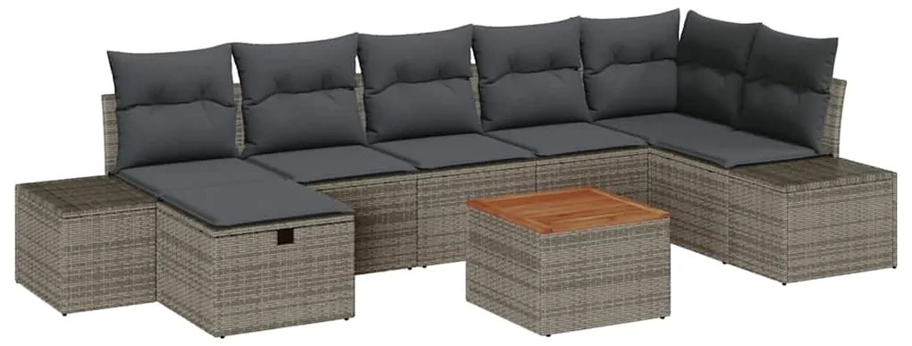 Conjunto de Sofá de Jardim com Almofadas Cinzento Rattan Sintético