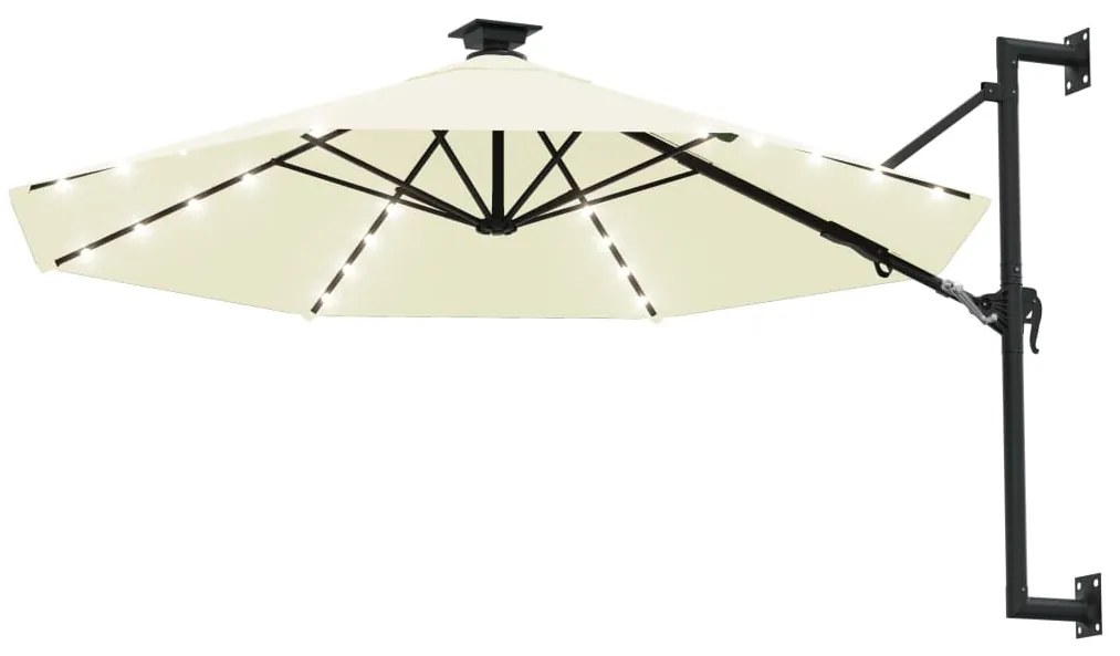 Guarda-sol para jardim de parede c/ luzes LED 300 cm areia