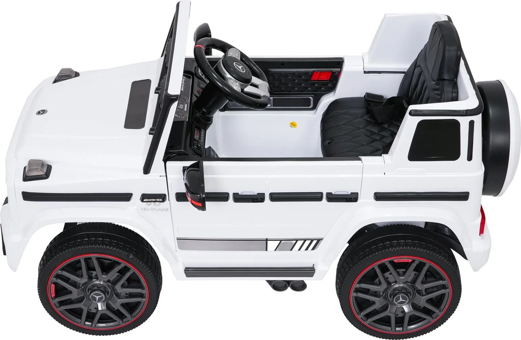 Carro elétrico para Crianças 2 a 5 anos 12V Mercedes G63 AMG LIFT Rodas de espuma EVA, assento Couro ecológico Branco