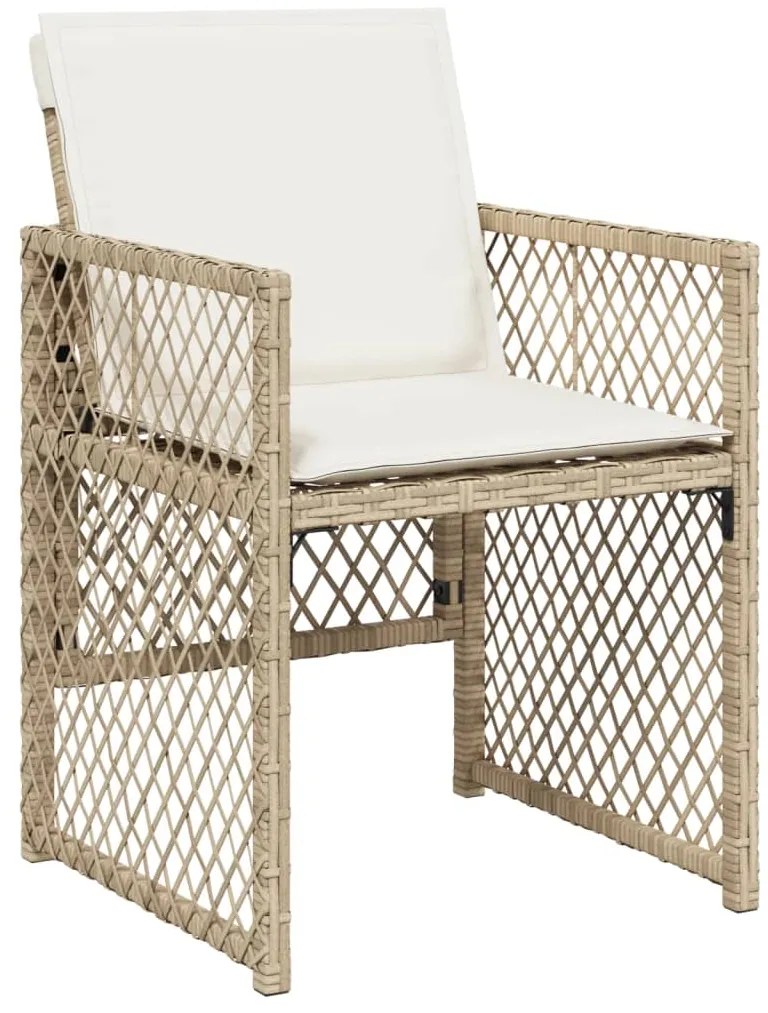 15 pcs conjunto de jantar p/ jardim com almofadões vime PE bege