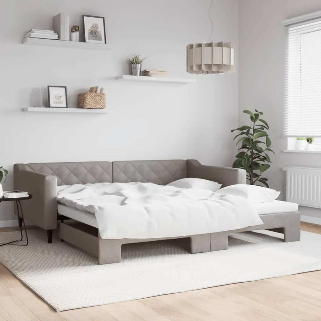 vidaXL Sofá-cama com gavetão 100x200 cm tecido cinzento-acastanhado
