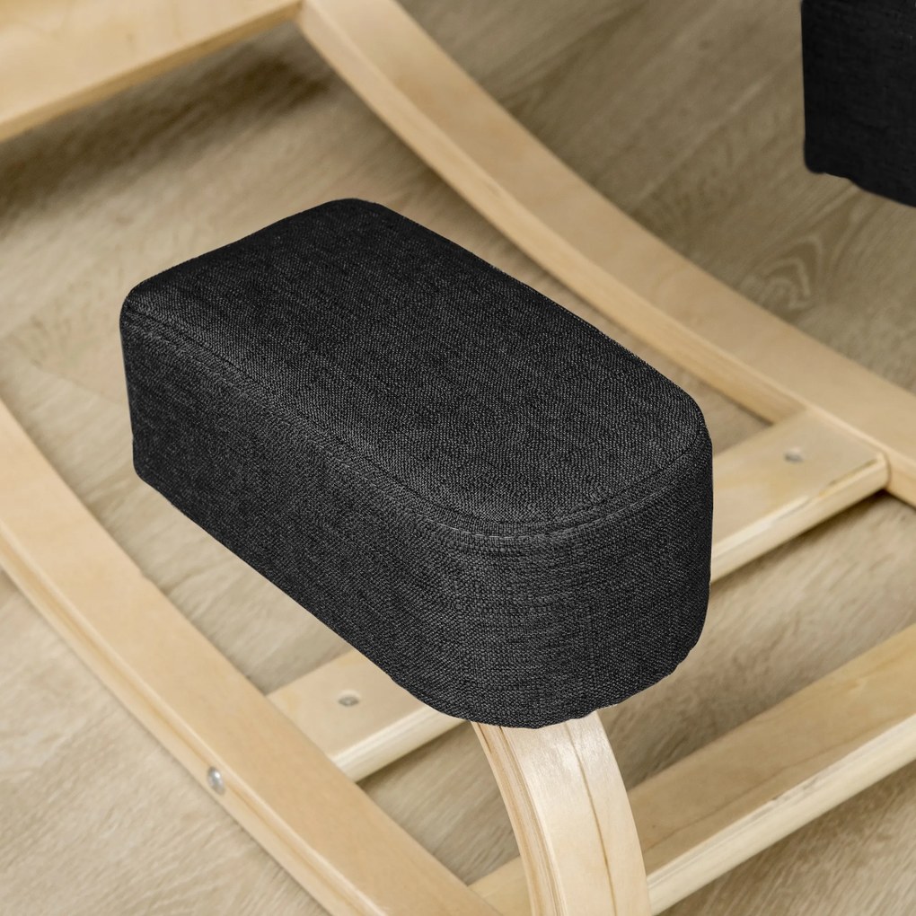 Cadeira Ergonómica para Joelhos com Almofadas e Estrutura em Madeira, Preto