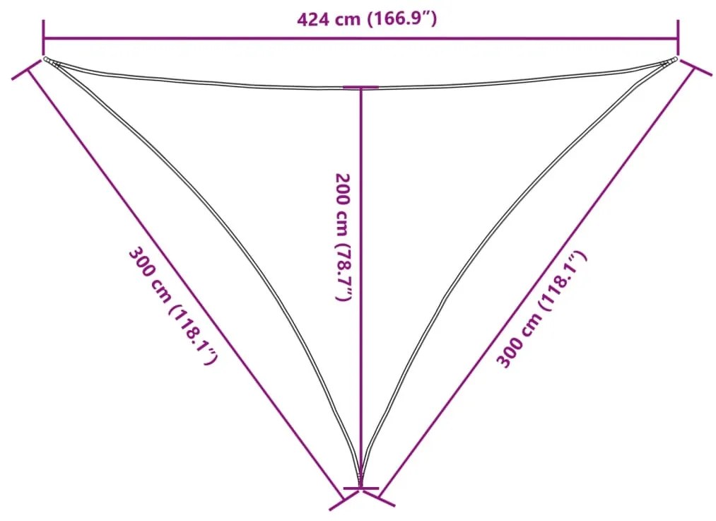 Para-sol estilo vela tecido oxford triangular 3x3x4,24 m creme