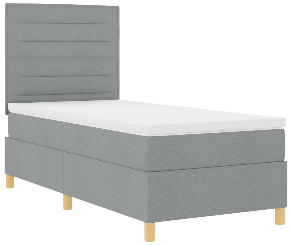 Cama Box Spring com Colchão Cinza Claro de Tecido de Solteiro