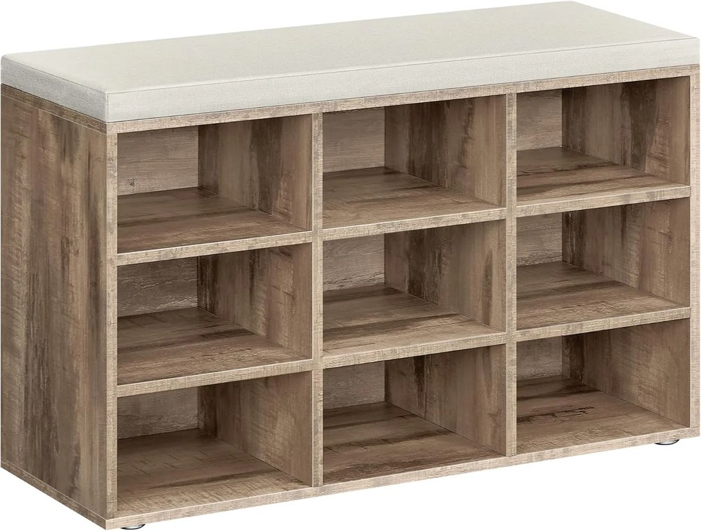 Banco de sapatos VASAGLE, móvel para corredor com assento, sapateira com almofada e 9 compartimentos, prateleiras ajustáveis, para corredor e sala de estar, 30,3 x 78,5 x 48 cm, marrom camelo LHS009K02