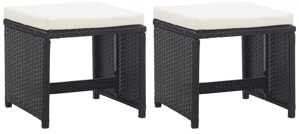 Bancos de jardim 2 pcs com almofadões em vime PE preto