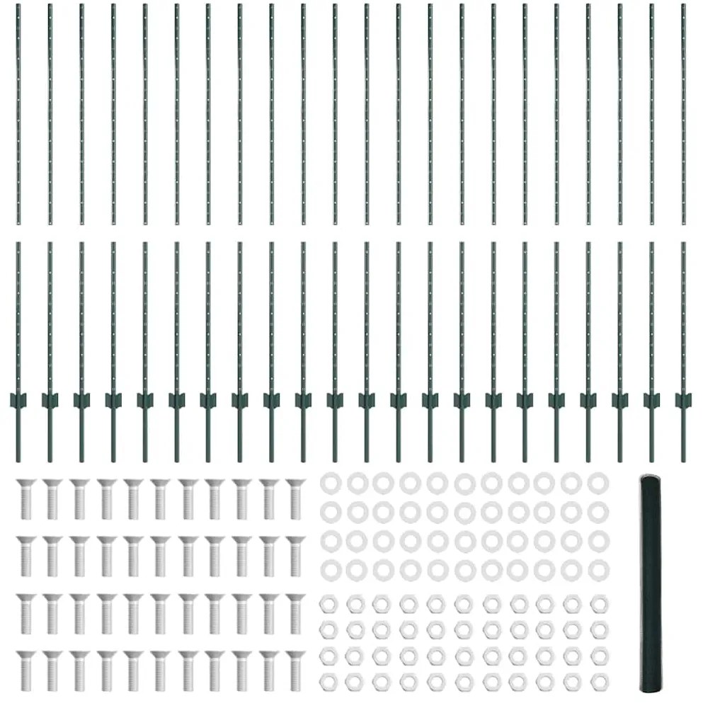 Postes de Cerca vidaXL 11 pcs Canal U Verde 160 cm Aço