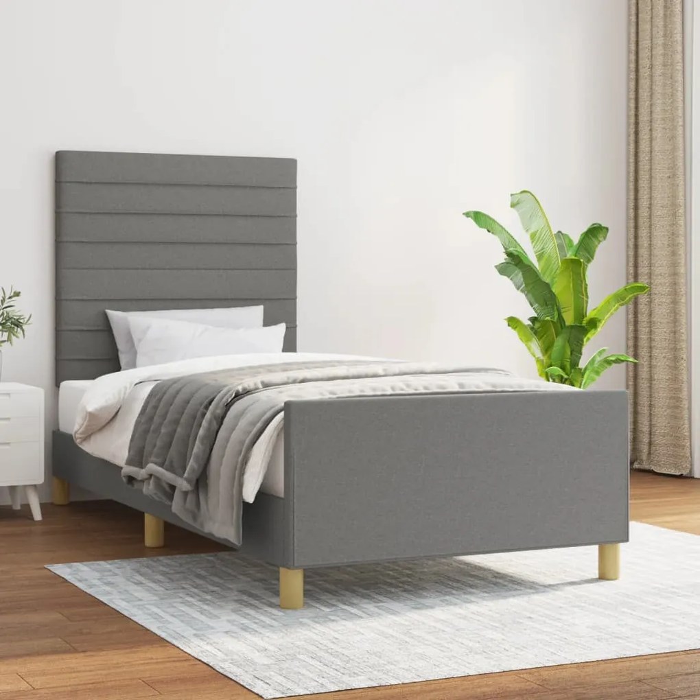 vidaXL Estrutura de cama sem colchão 90x200 cm tecido cinzento-escuro