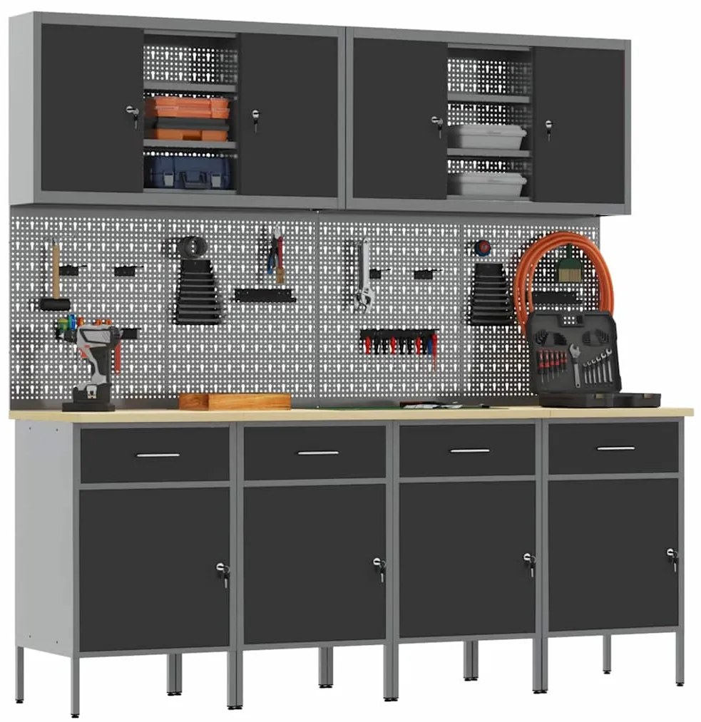 Conjunto de Armário e Painel de Ferramentas com 10 Peças vidaXL Preto