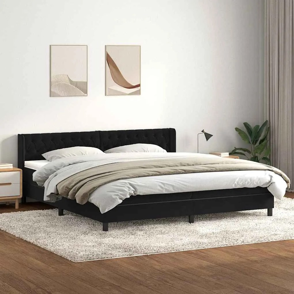 vidaXL Cama com molas/colchão 180x210 cm veludo preto