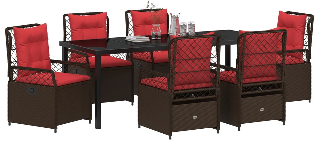 Conjunto de Jantar de Jardim de 7 Peças Rattan Poliéster Castanho