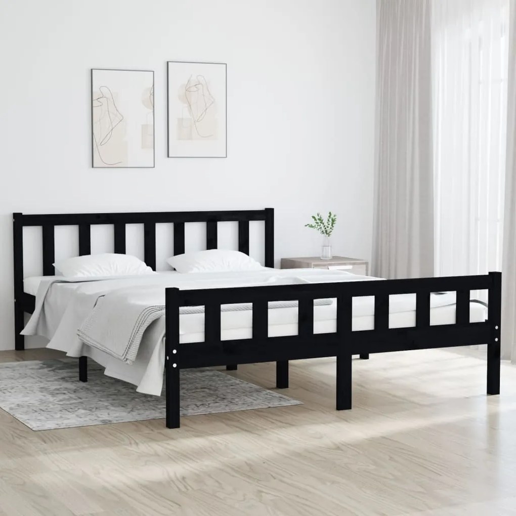 vidaXL Estrutura de cama 140x200 cm madeira maciça preto