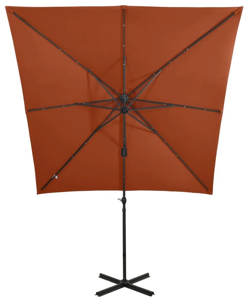 Guarda-sol jardim cantilever poste/luzes LED 250 cm terracotta