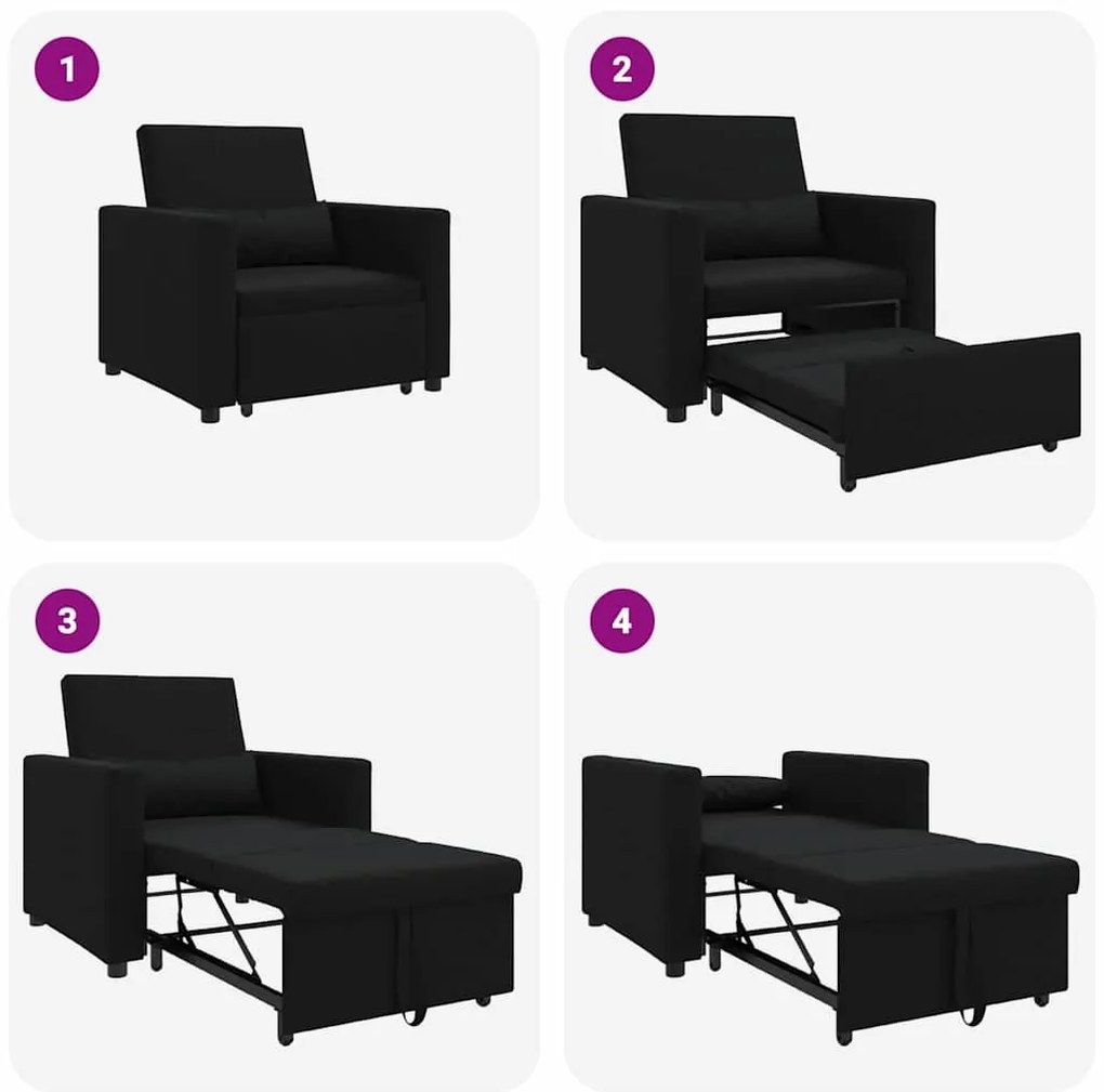 Sofá-Cama Convertible 3 em 1 Preto