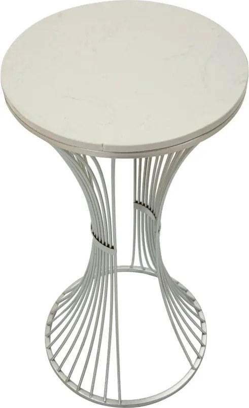 Mesa Funnel - Metal Prata e Topo de Mármore - Ø 40 cm x 79 cm"