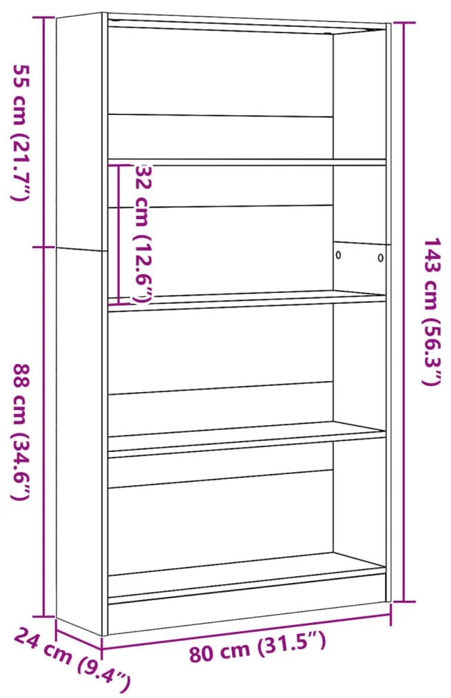 Estante 80x24x143 cm derivados de madeira cinzento cimento